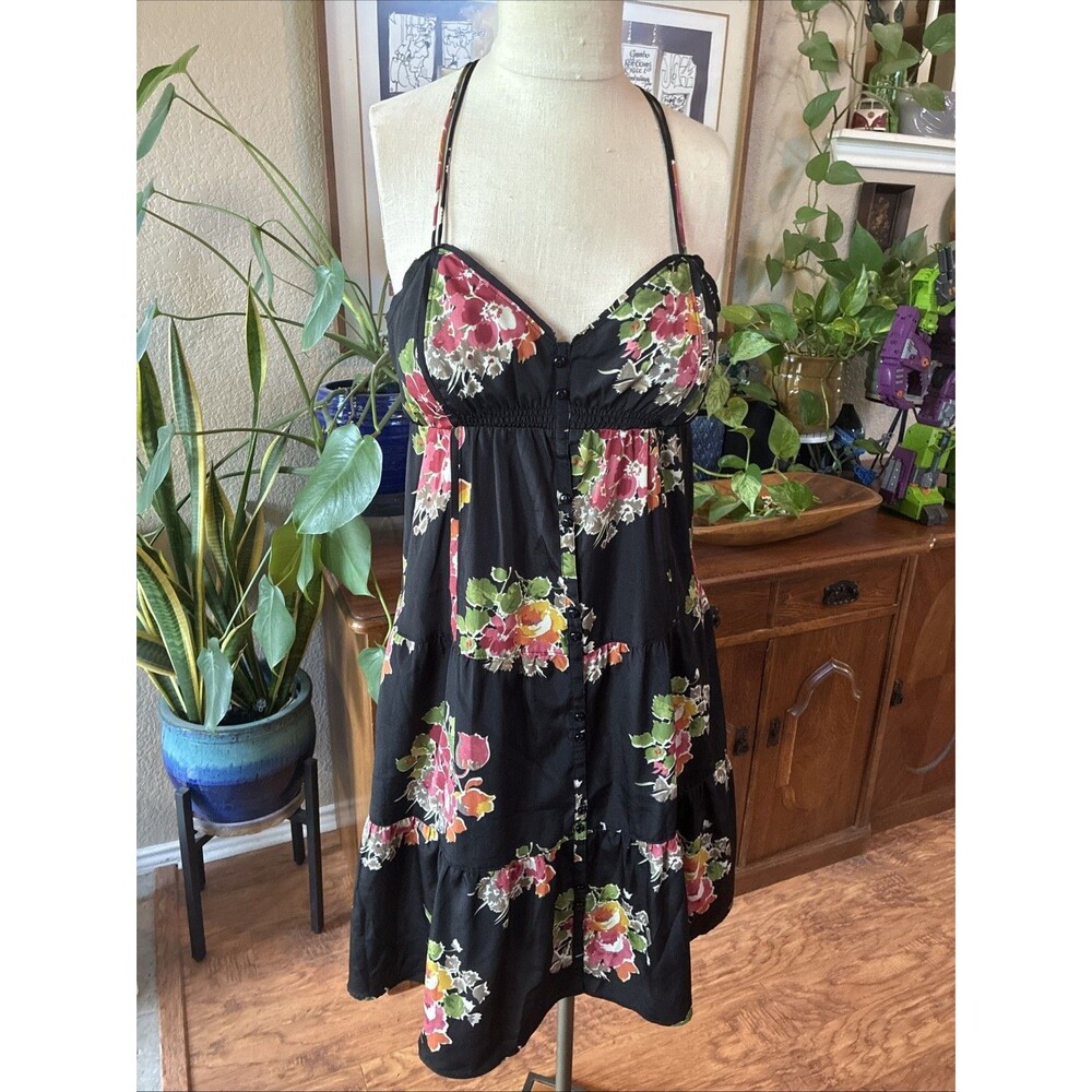 American Eagle Outfitters Black Floral Slip Dress Sz 6 Y2K Back To School